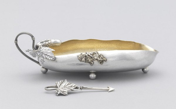 Gold-lined silver pickle dish